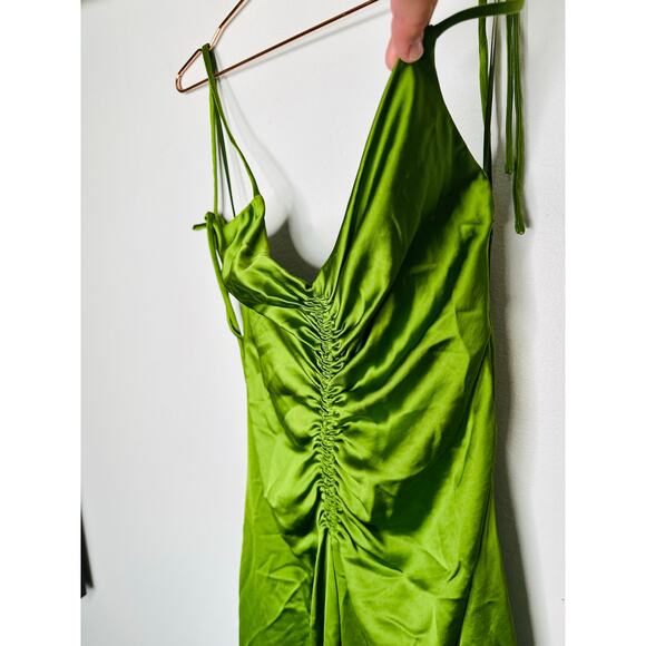 SANDRO Green Satin V-Neck Slip Style Ruched Hourglass Zola Dress Size US 8 - Picture 5 of 13